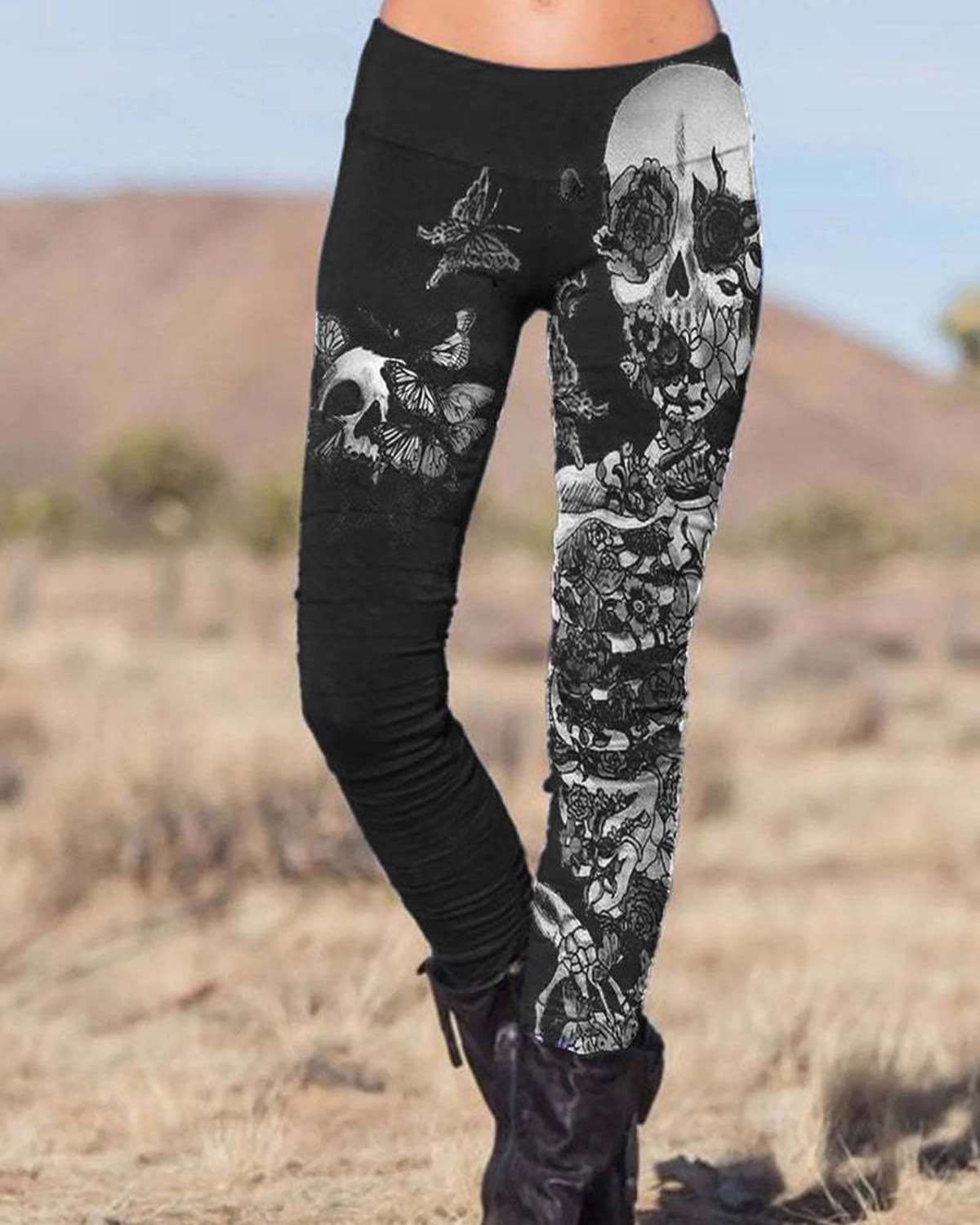 Punk Skull Printed Slim Fit Pants