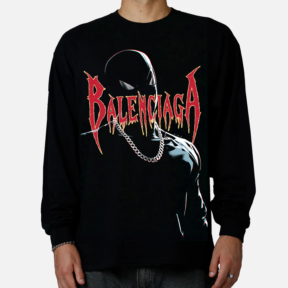 Marvel Spider-Man Death Metal Typography x BALENCIAGA Long Sleeve Sweatshirt
