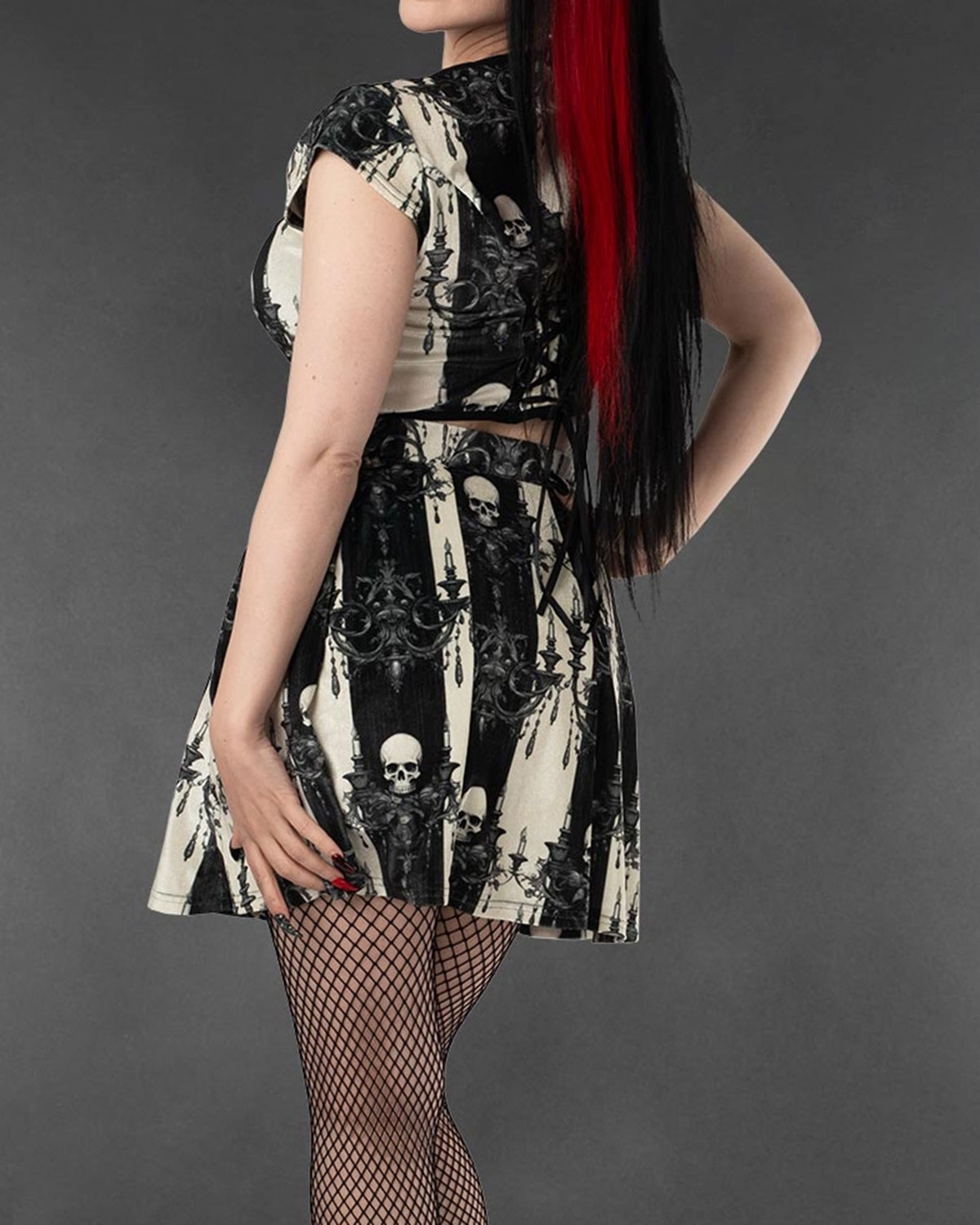 Skull Striped Velvet Short Skirt