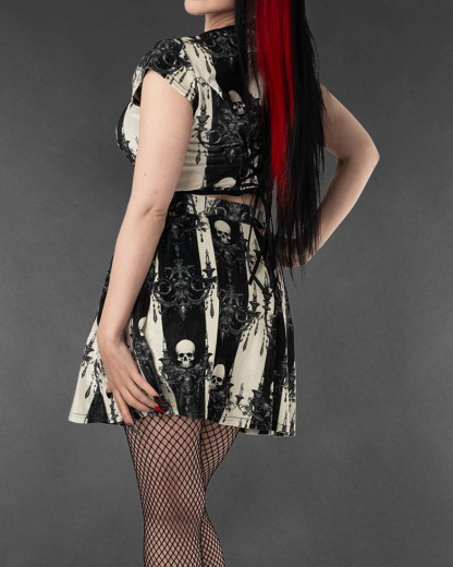 Skull Striped Velvet Short Skirt