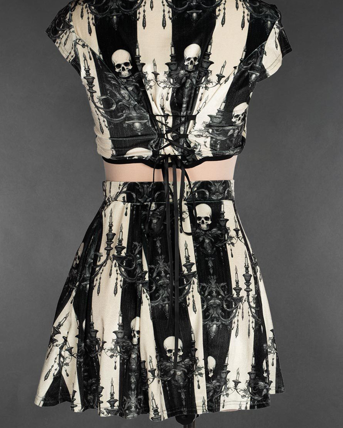 Skull Striped Velvet Short Skirt