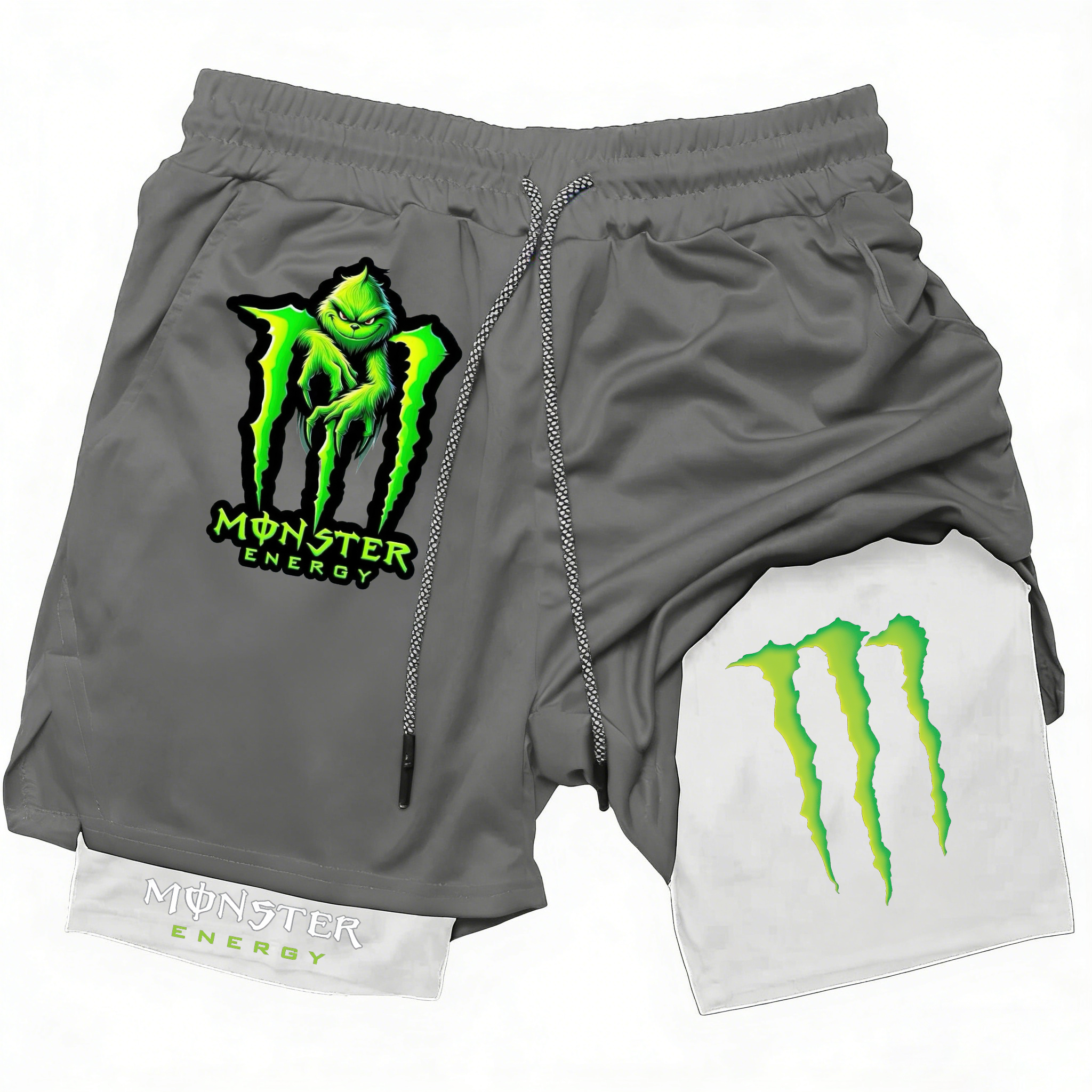 Monster Energy Grinch Print Men's All-In-One Fitness Shorts