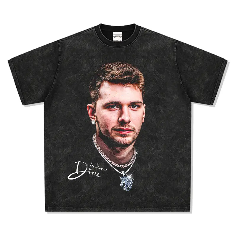 American NBA Star Luka Dončić Big Head Retro Casual T-Shirt