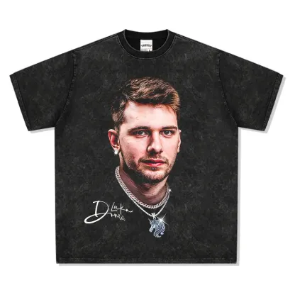 American NBA Star Luka Dončić Big Head Retro Casual T-Shirt