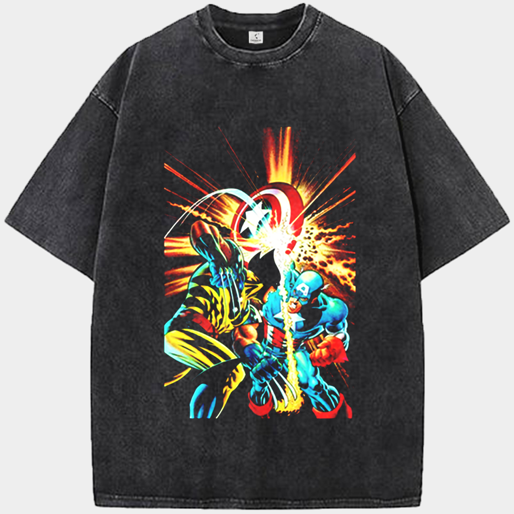 Marvel Captain America vs Wolverine Retro Comic Battle Print