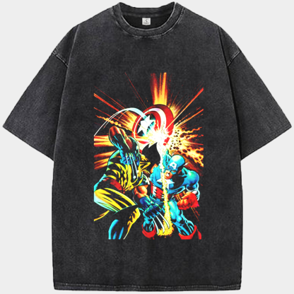 Marvel Captain America vs Wolverine Retro Comic Battle Print