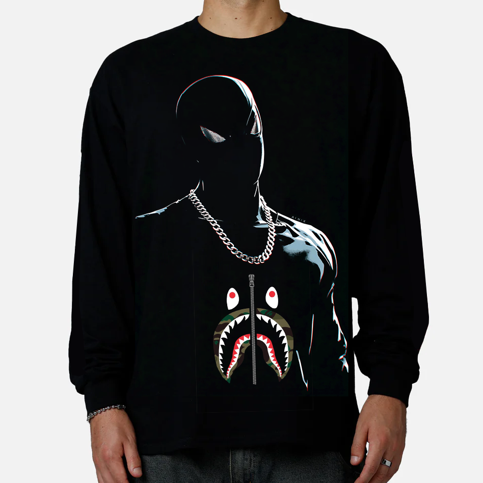 Marvel Spider-Man Camo Shark Mouth Zip x BAPE Long Sleeve Sweatshirt
