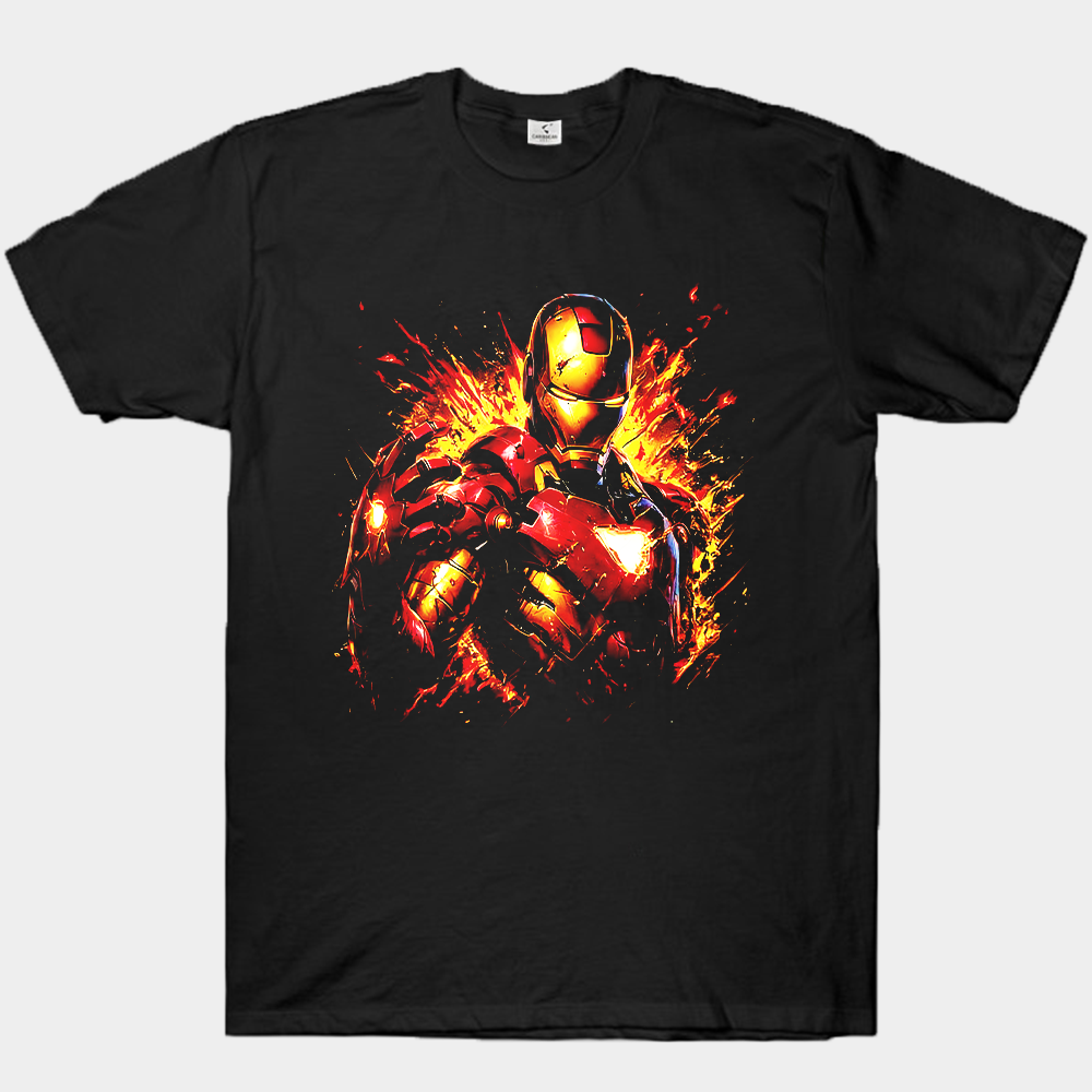 Marvel Iron Man Flame Effect Metallic Texture Bust Print
