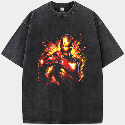 Marvel Iron Man Flame Effect Metallic Texture Bust Print