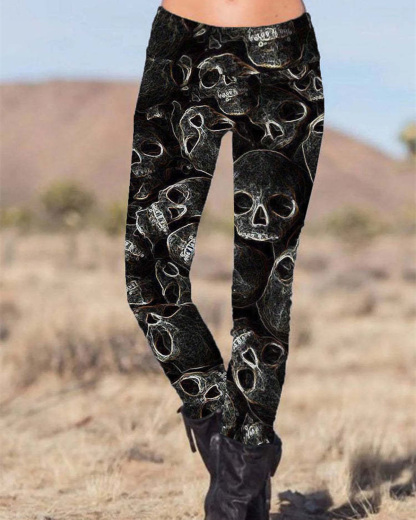 Gothic SkullPrinted Slim Fit Pants
