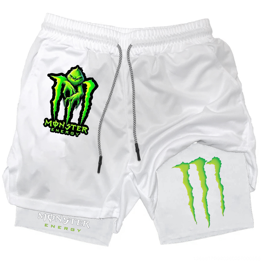 Monster Energy Grinch Print Men's All-In-One Fitness Shorts