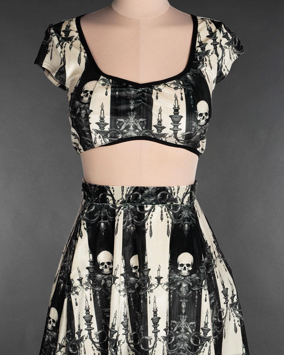 Skull Striped Velvet Short Skirt