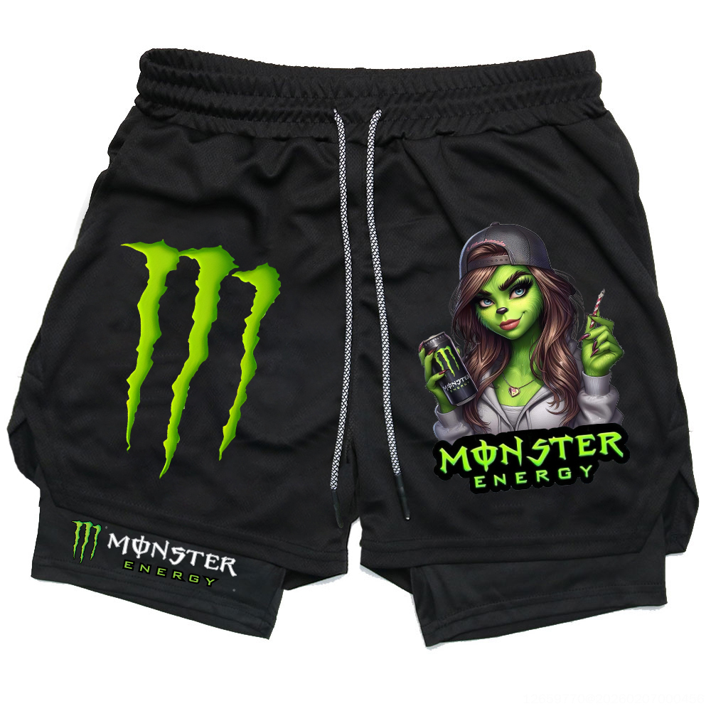 Monster Energy Grinch Print Men's All-In-One Fitness Shorts