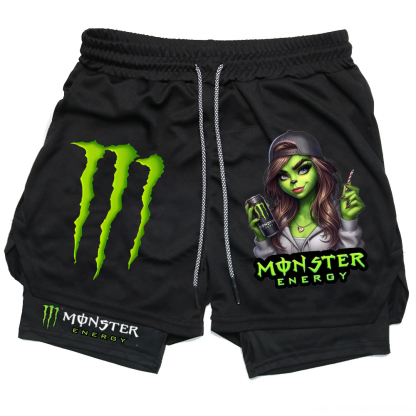 Monster Energy Grinch Print Men's All-In-One Fitness Shorts
