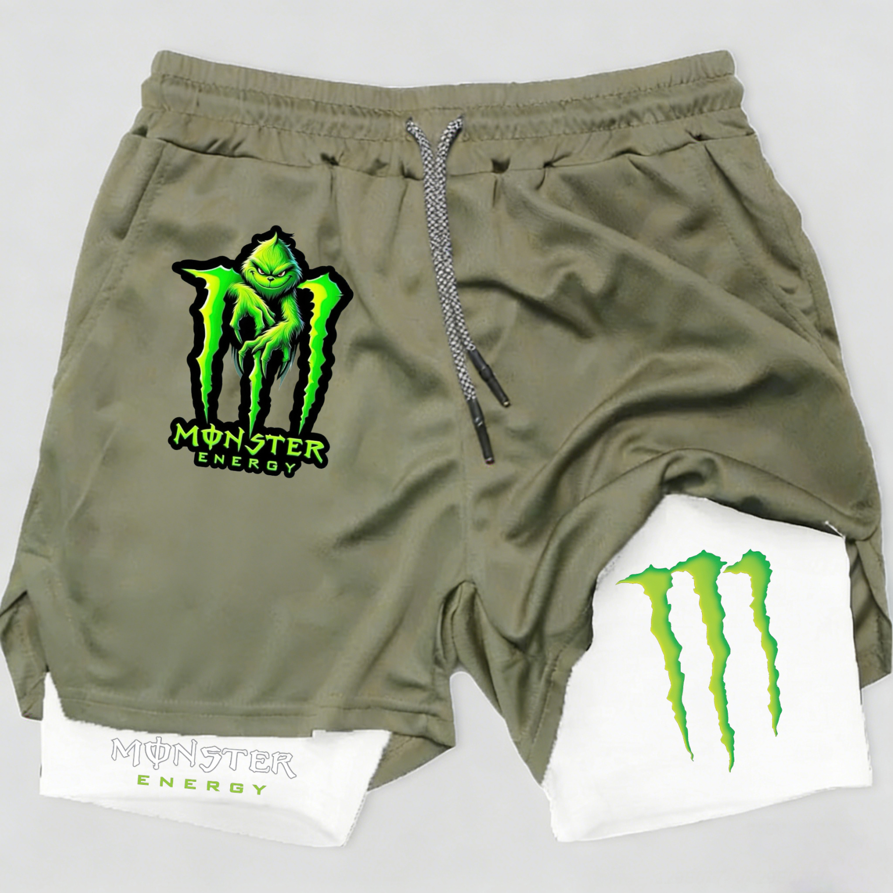 Monster Energy Grinch Print Men's All-In-One Fitness Shorts
