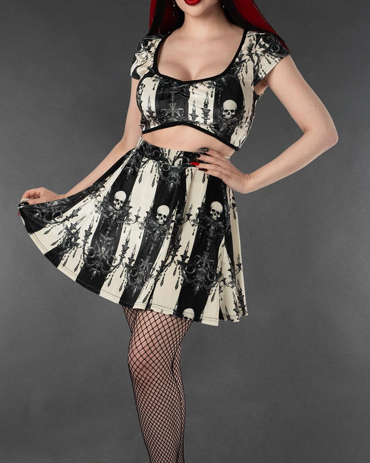 Skull Striped Velvet Short Skirt