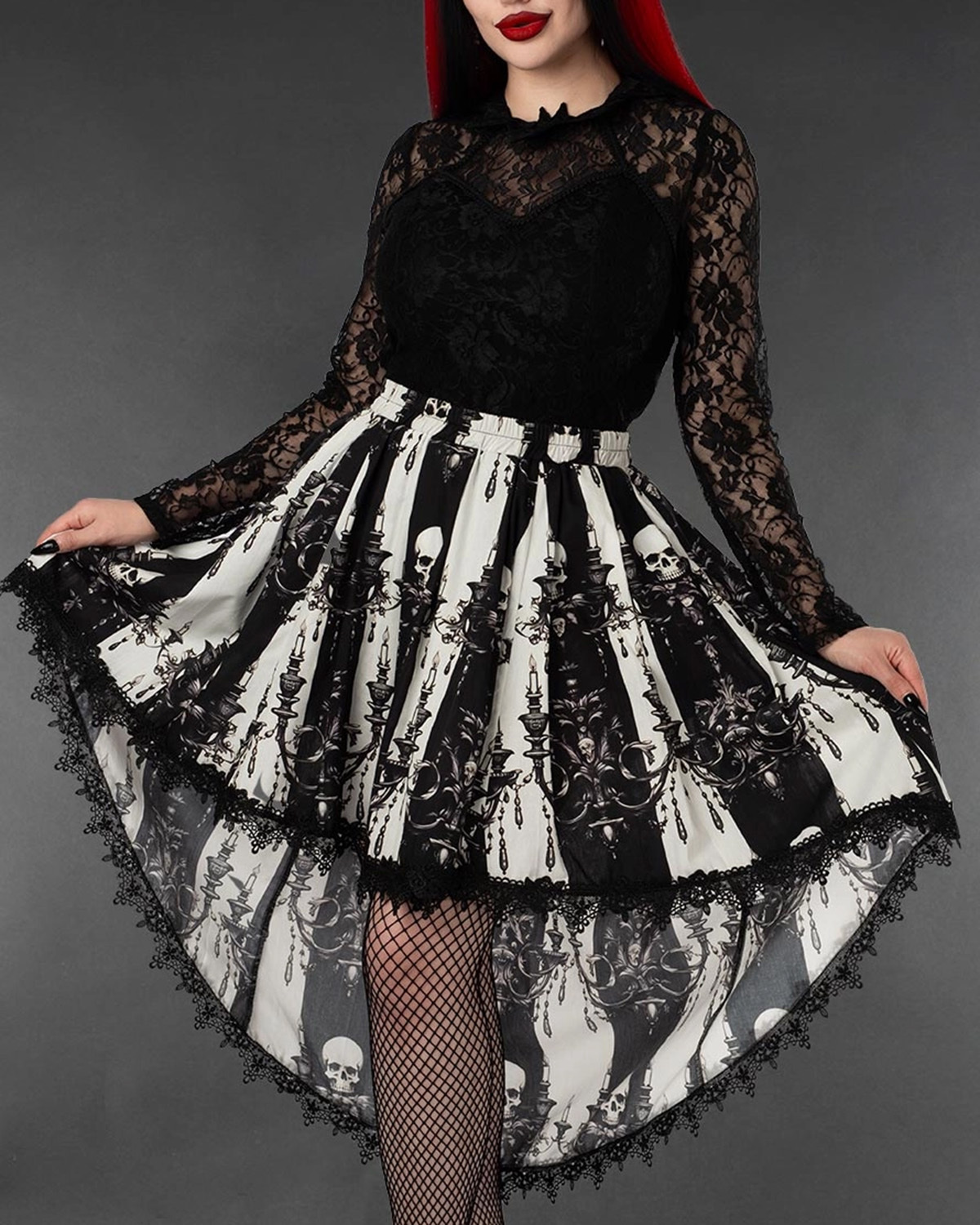 Skull Striped High Low Skirt
