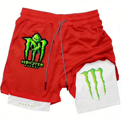Monster Energy Grinch Print Men's All-In-One Fitness Shorts