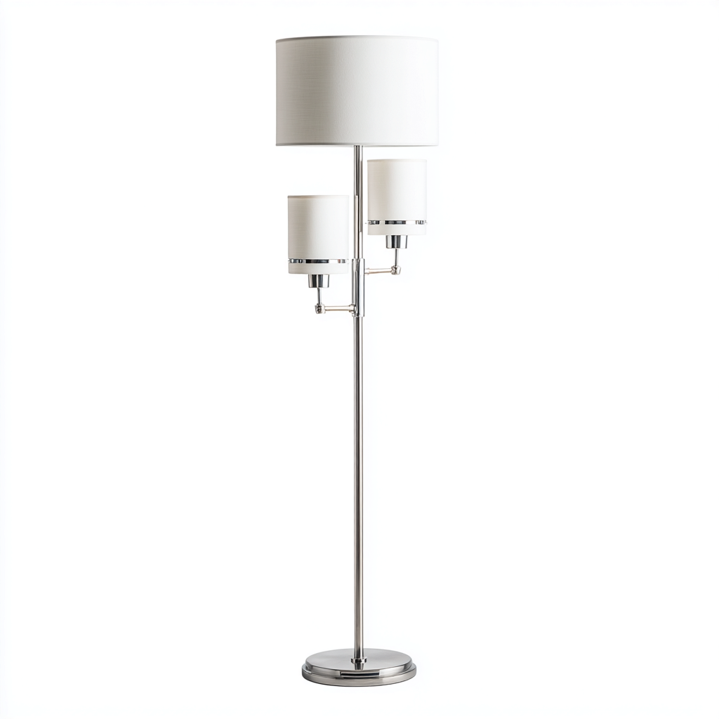 Lampada da terra - Acciaio inox-Tessuto - 38x38x165 cm - Bianco-Nickel - Design moderno-Quietilo