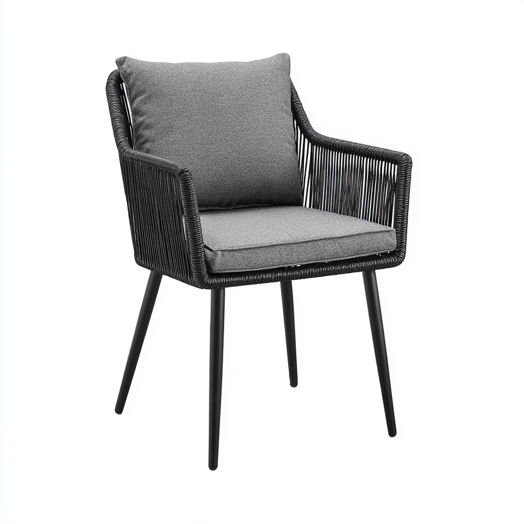 Sedia da giardino-metallo-corda sintetica-tessuto-56x55x81 cm-nero-grigio-moderno-Quietilo