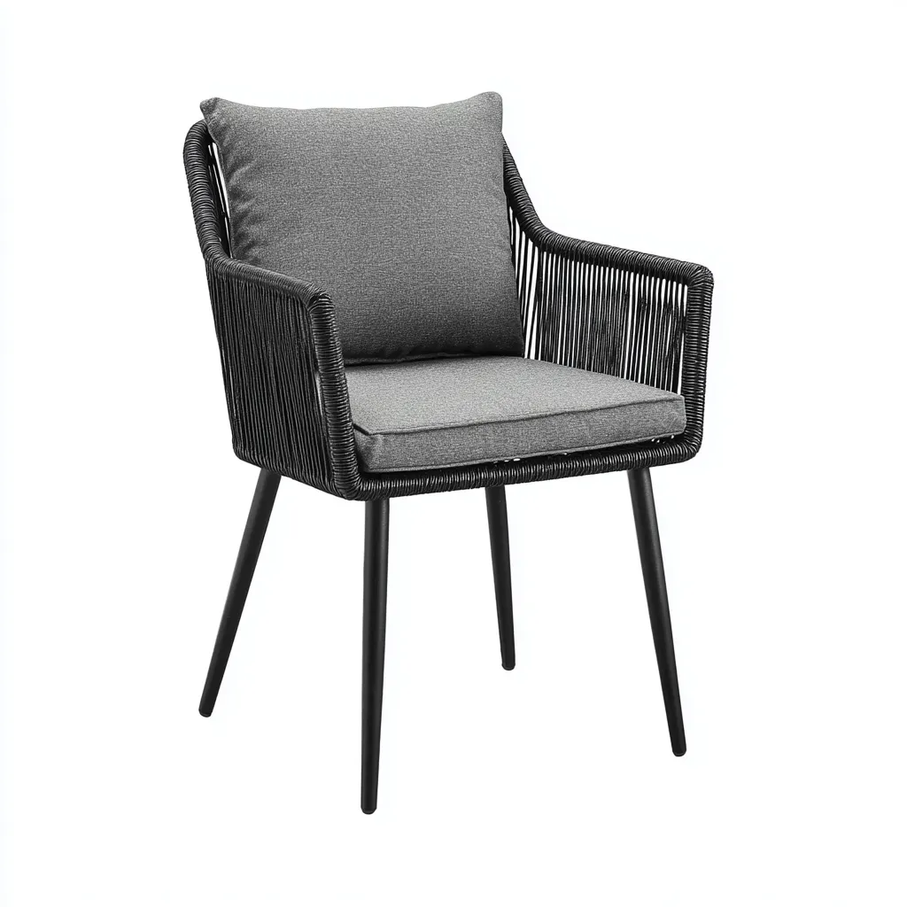 Sedia da giardino-metallo-corda sintetica-tessuto-56x55x81 cm-nero-grigio-moderno-Quietilo