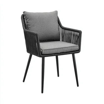 Sedia da giardino-metallo-corda sintetica-tessuto-56x55x81 cm-nero-grigio-moderno-Quietilo