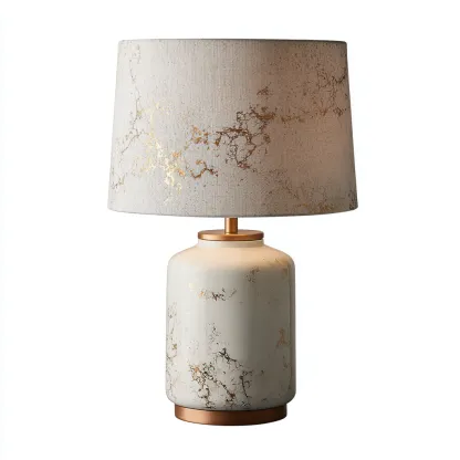 Lampada da tavolo-Ceramica-Metallo-Tessuto-26x26x47 cm-Bianco-Oro-Design elegante-Quietilo