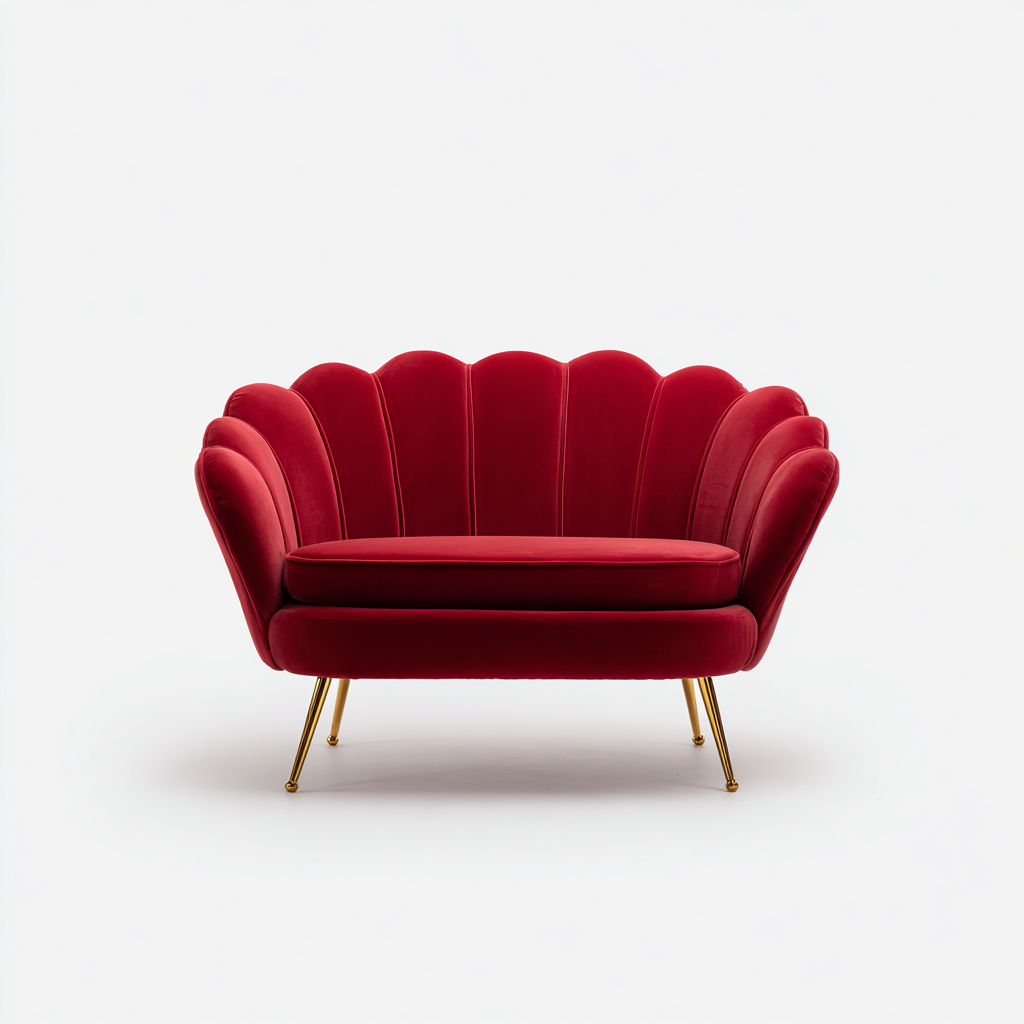 Divano lineare-velluto-metallo-142x82x92 cm-rosso-oro-design moderno-Quietilo