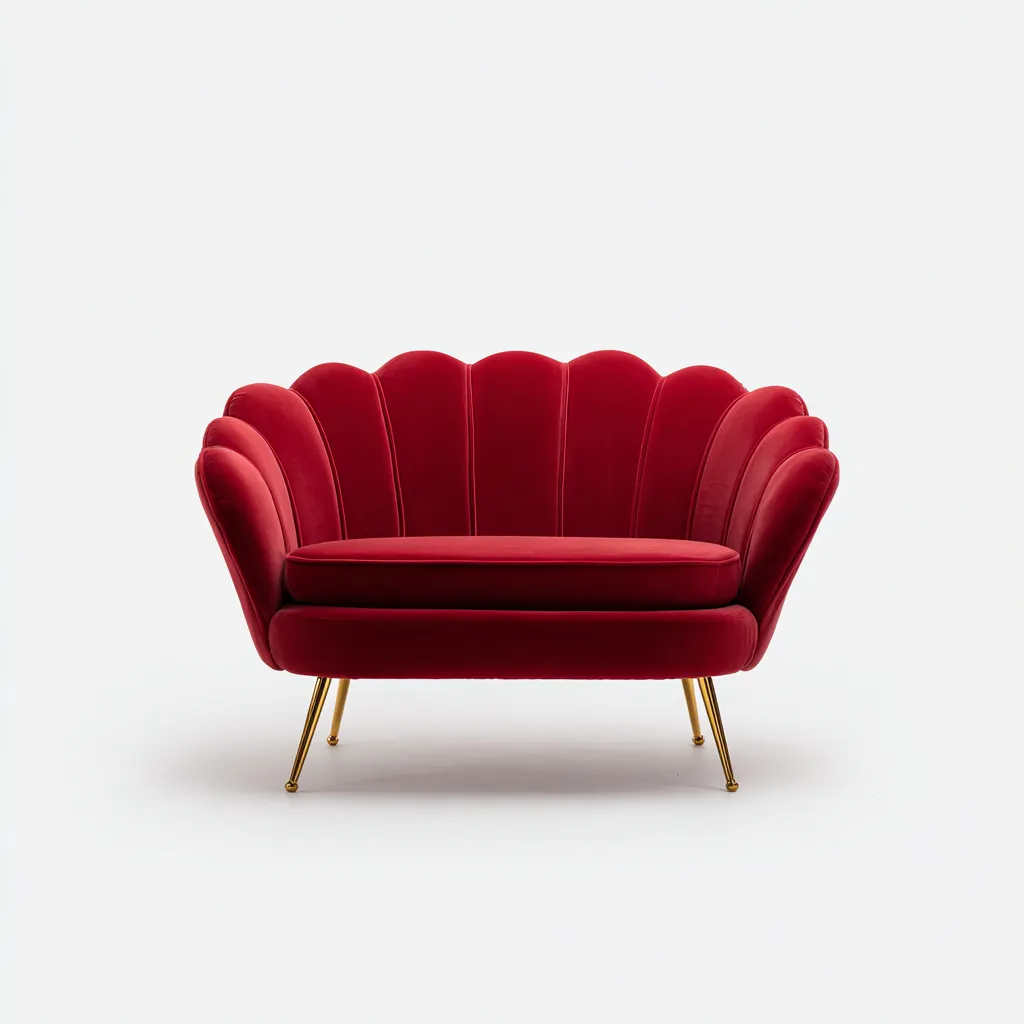 Divano lineare-velluto-metallo-142x82x92 cm-rosso-oro-design moderno-Quietilo