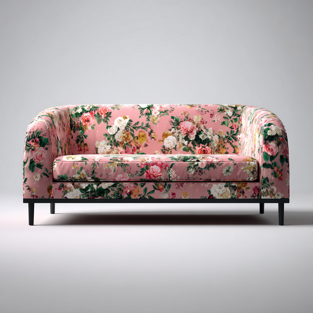 Divano lineare-velluto-metallo-184x88x92 cm-rosa-multicolore-nero-design contemporaneo-Quietilo