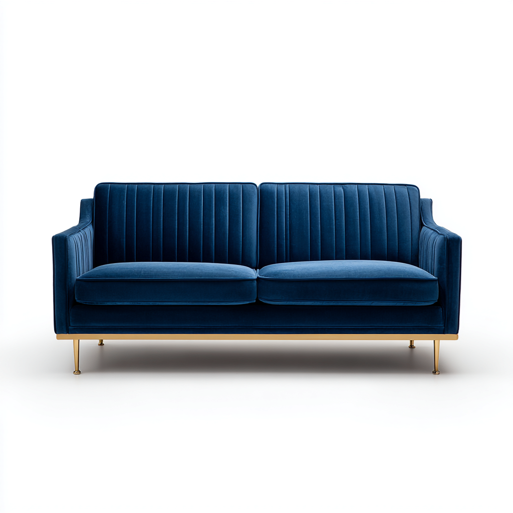 Divano lineare-velluto-183x79x86 cm-blu scuro-design moderno-Quietilo