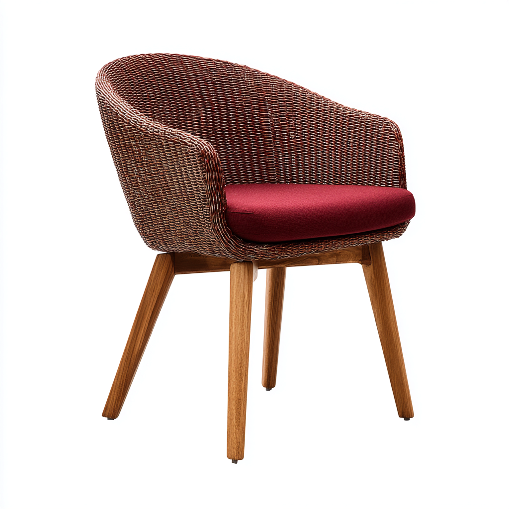 Sedia da giardino-legno-rattan sintetico-tessuto-59x58x84 cm-marrone-rosso-moderno-Quietilo