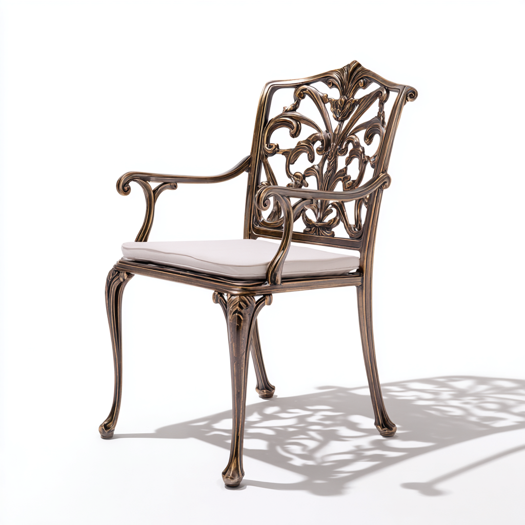 Sedia da giardino-alluminio-cuscino tessuto-59x60x92 cm-bronzo antico-bianco-classico-Quietilo