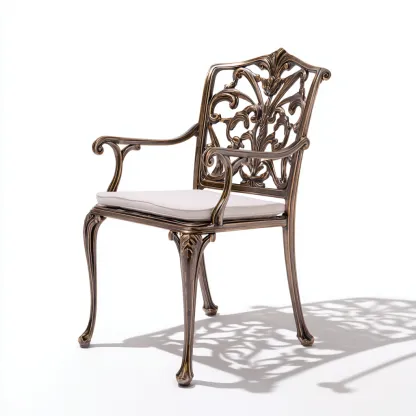 Sedia da giardino-alluminio-cuscino tessuto-59x60x92 cm-bronzo antico-bianco-classico-Quietilo
