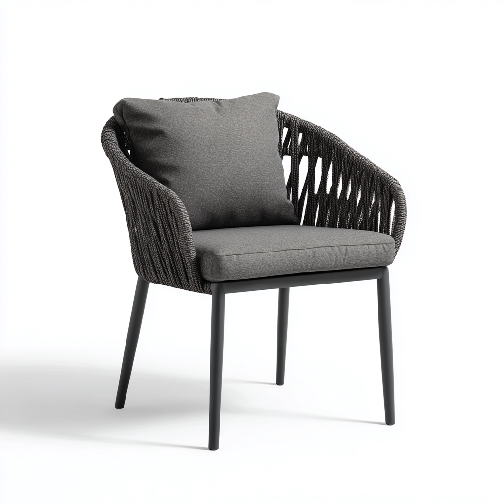 Sedia da giardino-metallo-corda sintetica-tessuto-58x57x82 cm-grigio scuro-moderno-Quietilo