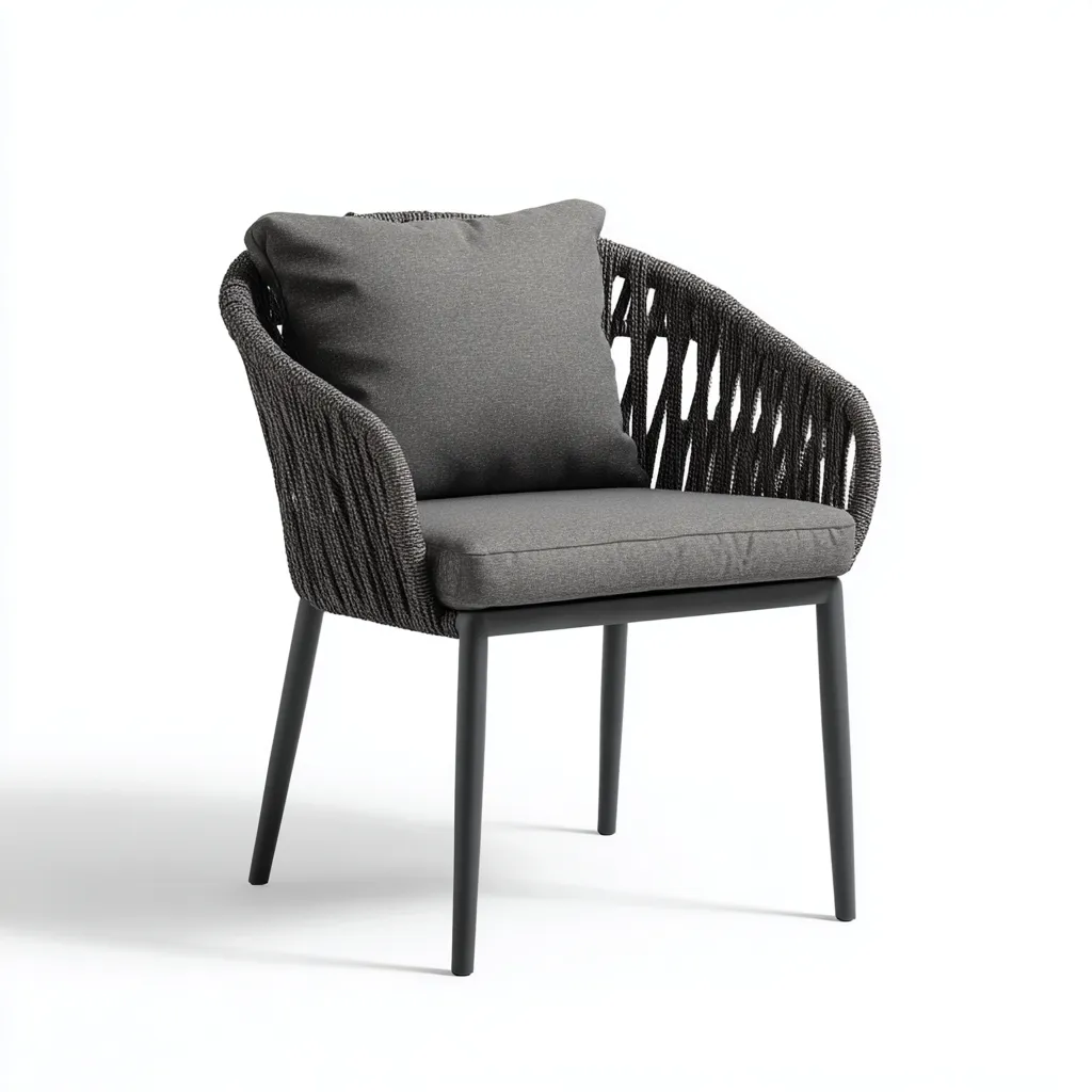 Sedia da giardino-metallo-corda sintetica-tessuto-58x57x82 cm-grigio scuro-moderno-Quietilo