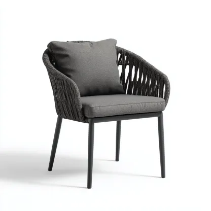 Sedia da giardino-metallo-corda sintetica-tessuto-58x57x82 cm-grigio scuro-moderno-Quietilo