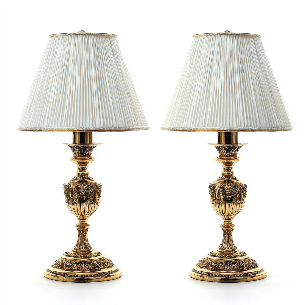 Lampada da tavolo-Metallo-Tessuto-26x26x52 cm-Oro-Bianco-Stile classico-Quietilo