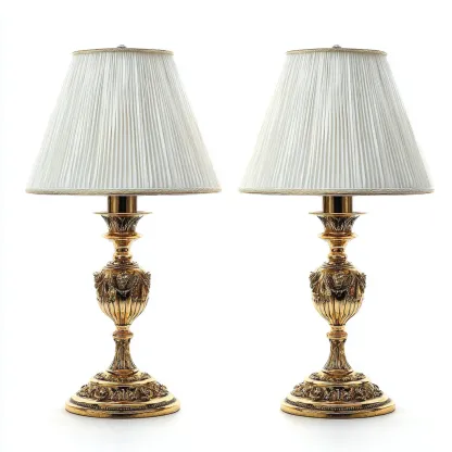 Lampada da tavolo-Metallo-Tessuto-26x26x52 cm-Oro-Bianco-Stile classico-Quietilo