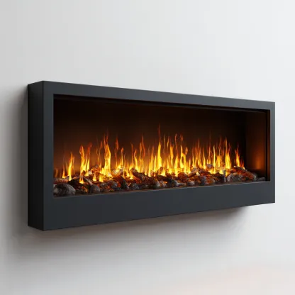 Camino-metallo-vetro-122x15x50 cm-nero-design moderno-Quietilo