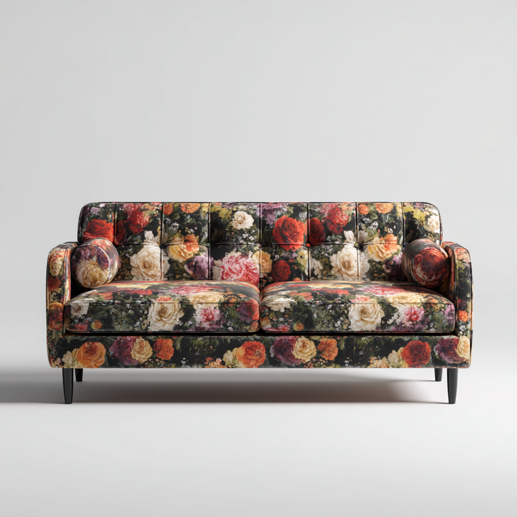 Divano lineare-velluto-metallo-196x90x95 cm-multicolore-nero-design contemporaneo-Quietilo