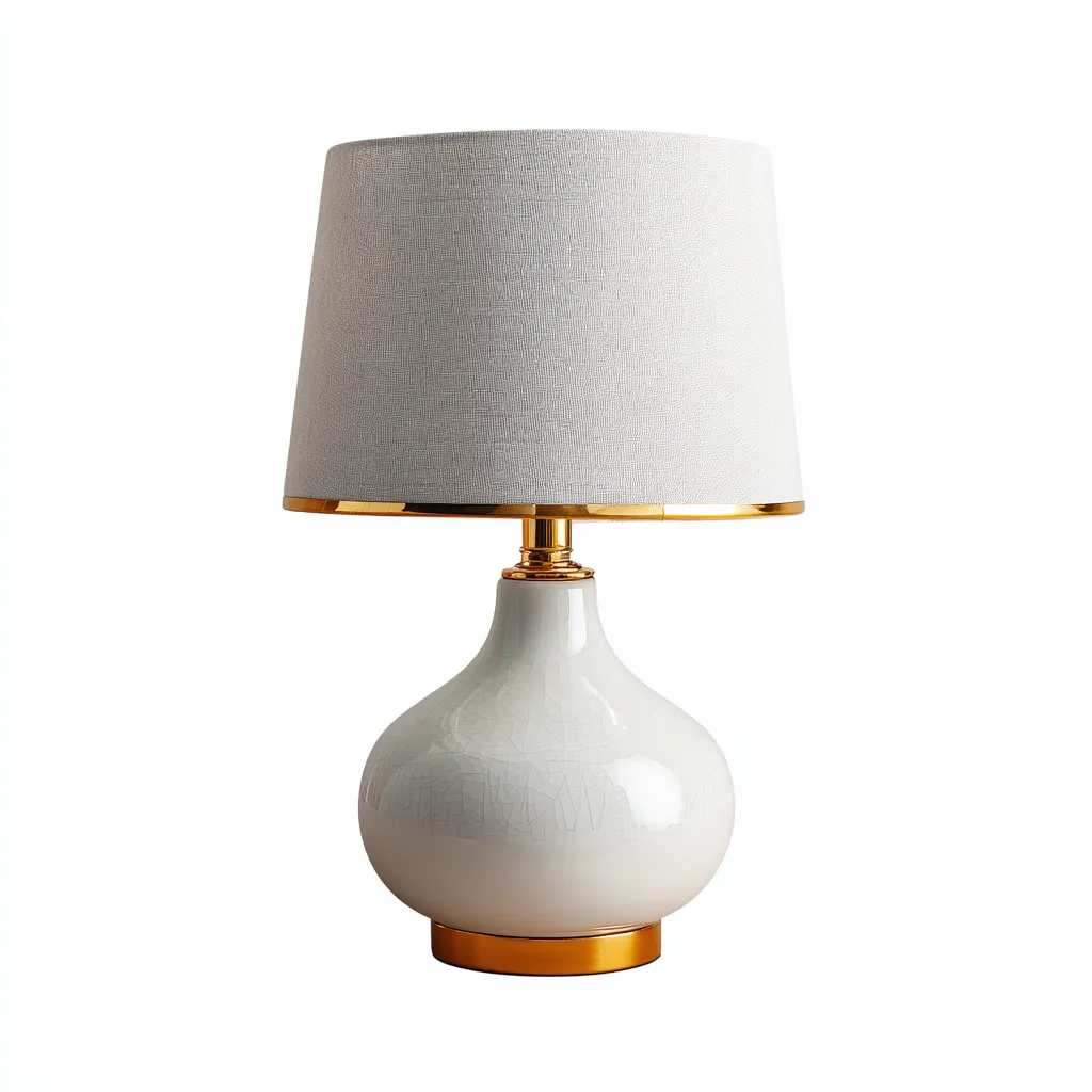 Lampada da tavolo-Ceramica-Metallo-Tessuto-24x24x45 cm-Bianco-Oro-Design moderno-Quietilo