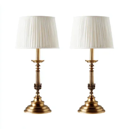 Lampada da tavolo-Metallo-Tessuto-27x27x60 cm-Oro-Avorio-Stile classico-Quietilo