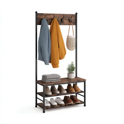 Attaccapanni - Metallo-Legno - 92x34x167 cm - Nero-Legno - Stile industriale-Quietilo