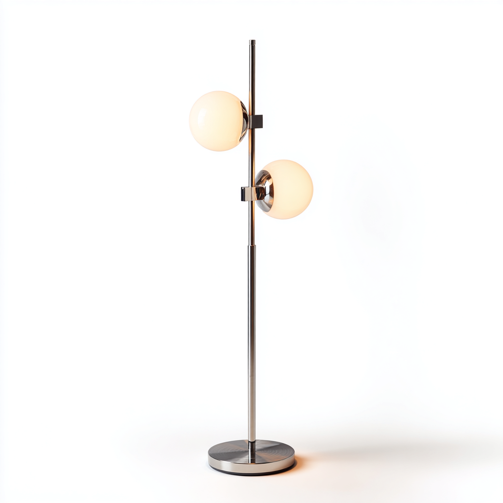 Lampada da terra-Metallo-Vetro-28x28x162 cm-Argento-Bianco-Design moderno-Quietilo
