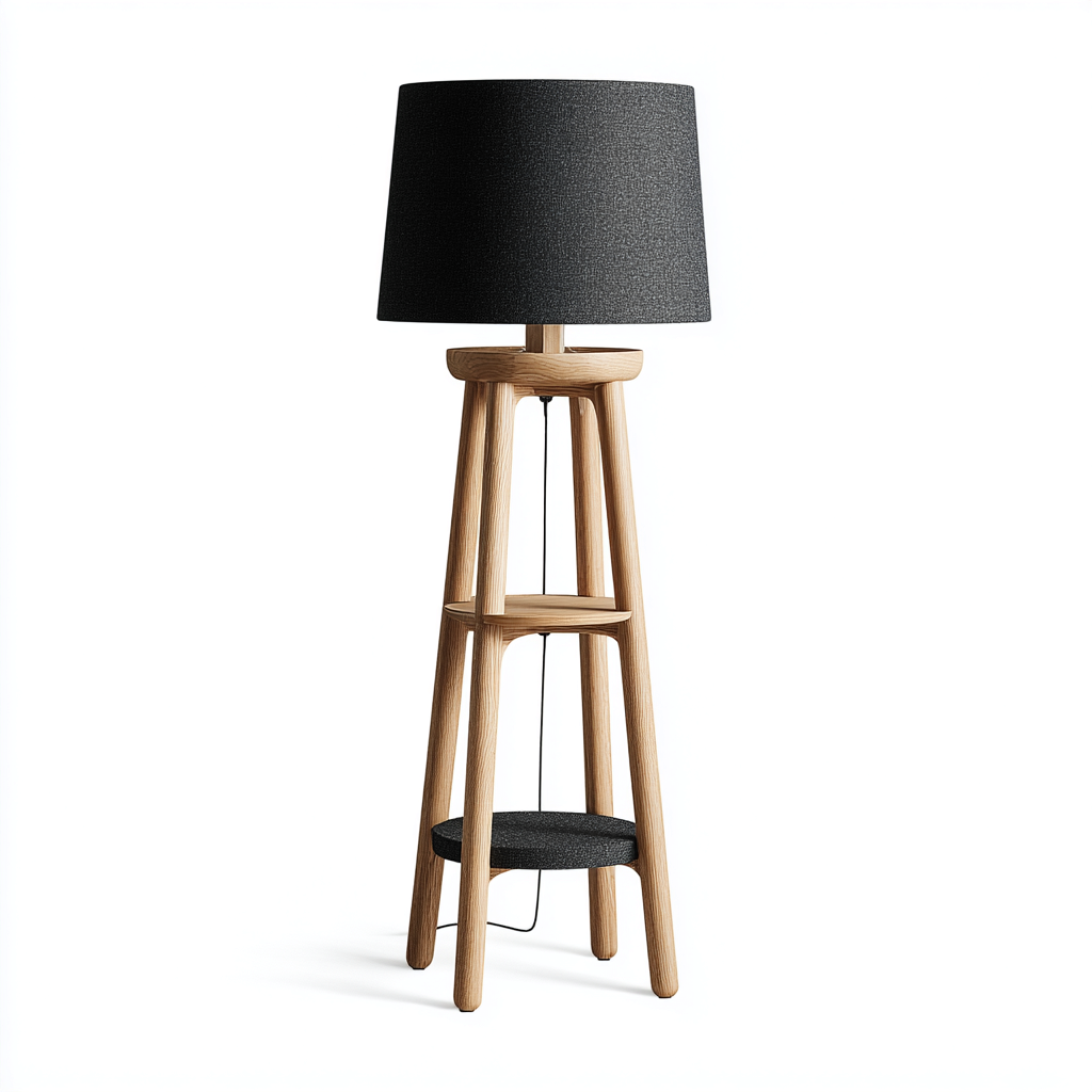 Lampada da terra-Legno-Tessuto-38x38x150 cm-Nero-naturale-Stile moderno-Quietilo