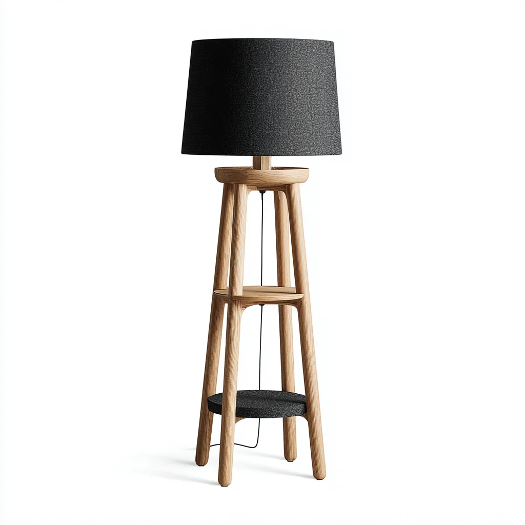 Lampada da terra-Legno-Tessuto-38x38x150 cm-Nero-naturale-Stile moderno-Quietilo