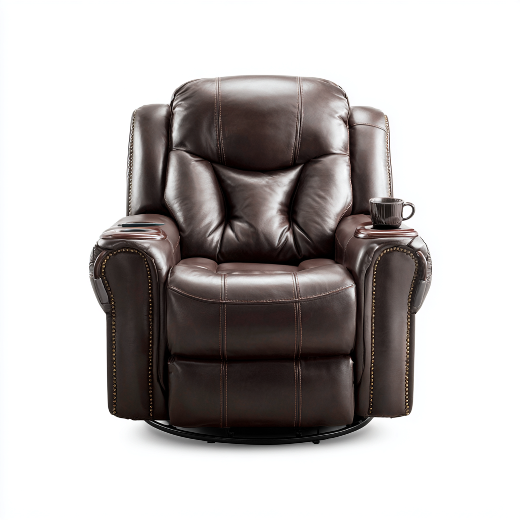 Poltrona reclinabile - Pelle sintetica - 116x110x120 cm - Marrone - Design ergonomico-Quietilo