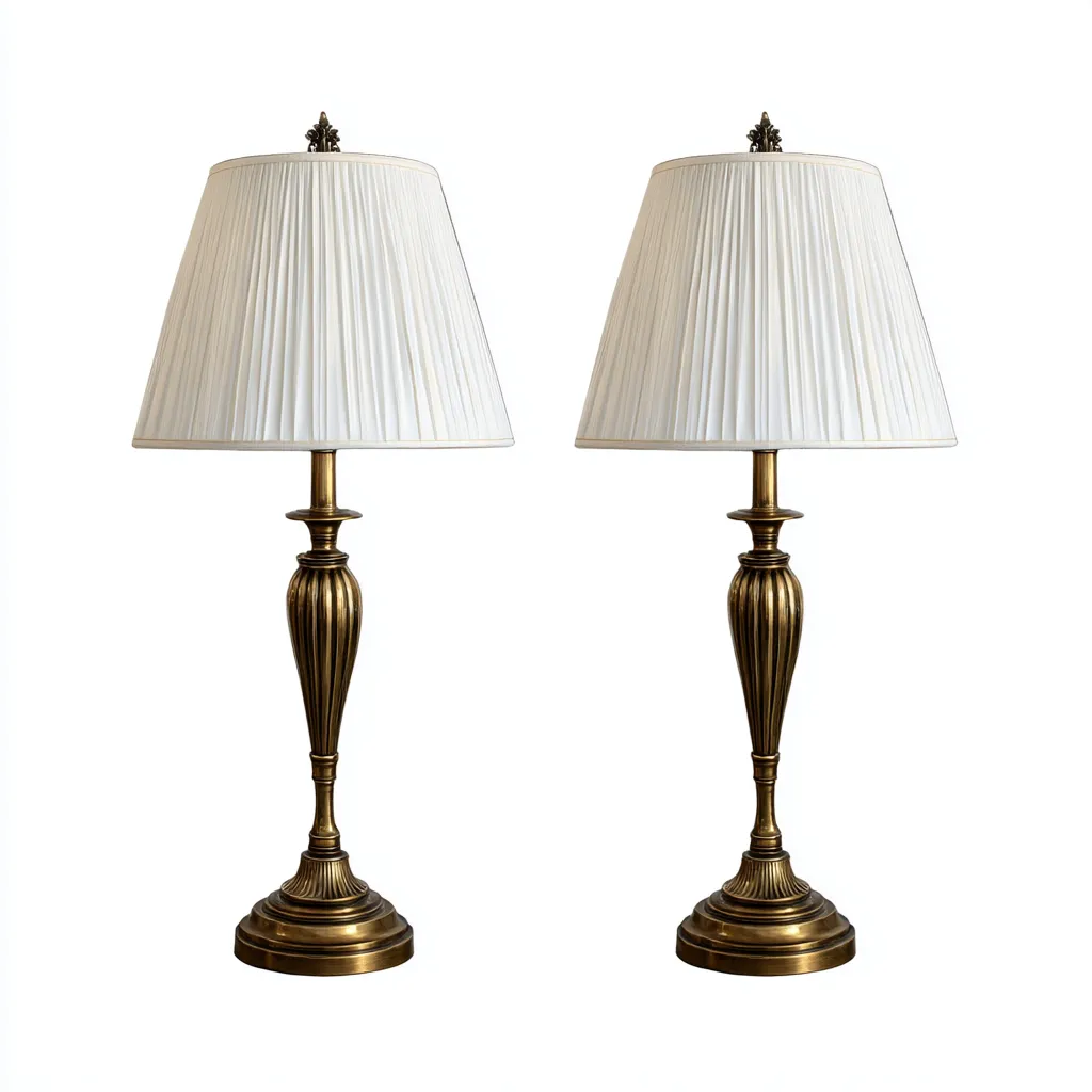 Lampada da tavolo-Metallo-Tessuto-28x28x60 cm-Ottone-Bianco-Stile classico-Quietilo