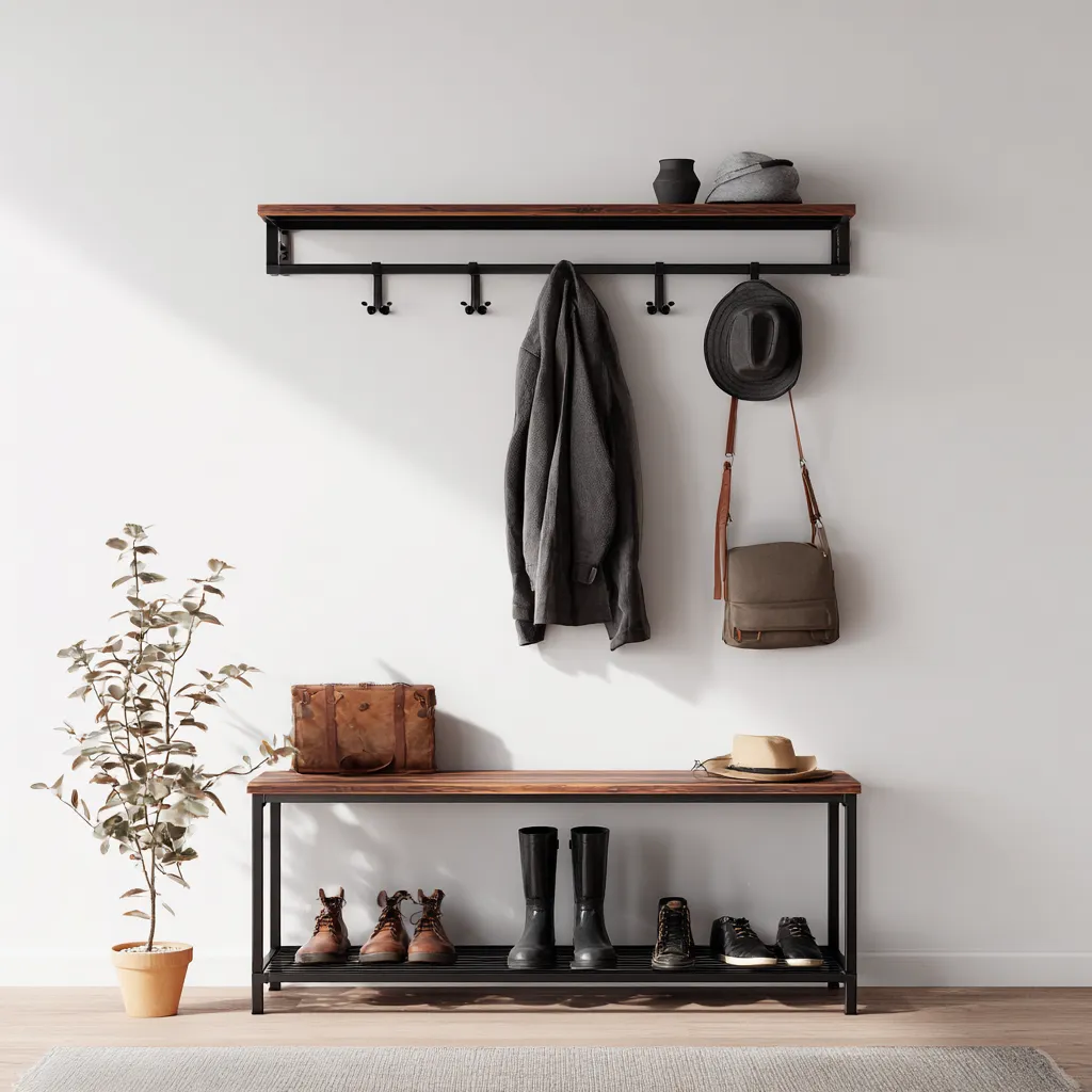 Attaccapanni - Metallo-Legno - 110x32x185 cm - Marrone-Nero - Stile industriale-Quietilo